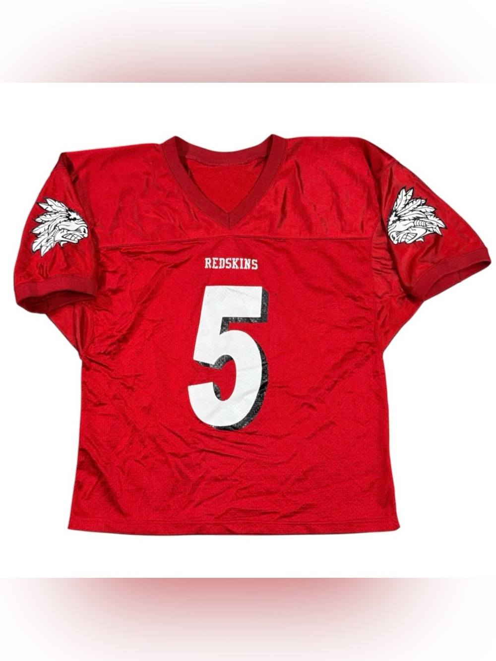 Vintage 80s 90s Redskins #5 Football Jersey USA Made Nylon Mens Medium Red/White